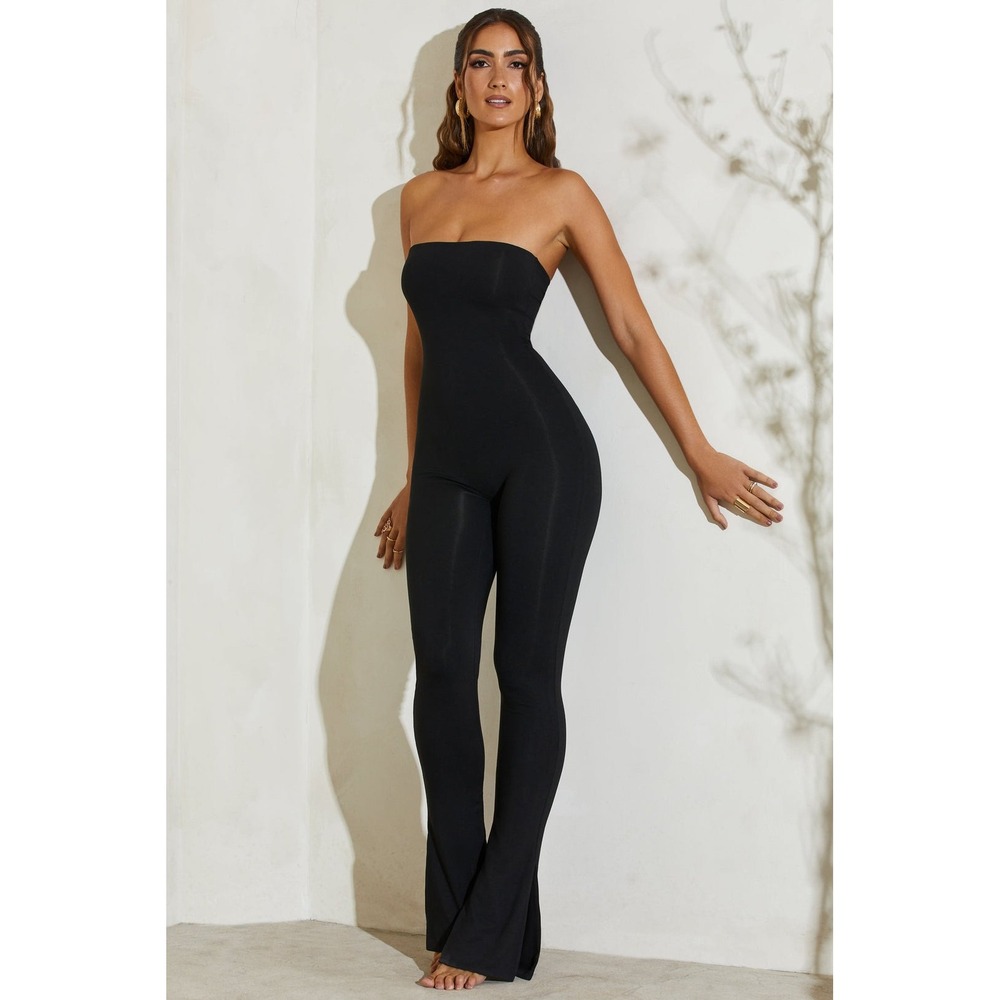 Oh Polly Erisen Modal Off-Shoulder Long-Sleeve Jumpsuit NWT Sz 12 Black‎